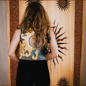 Sun and Moon Hand-Painted Vintage Black Vest
